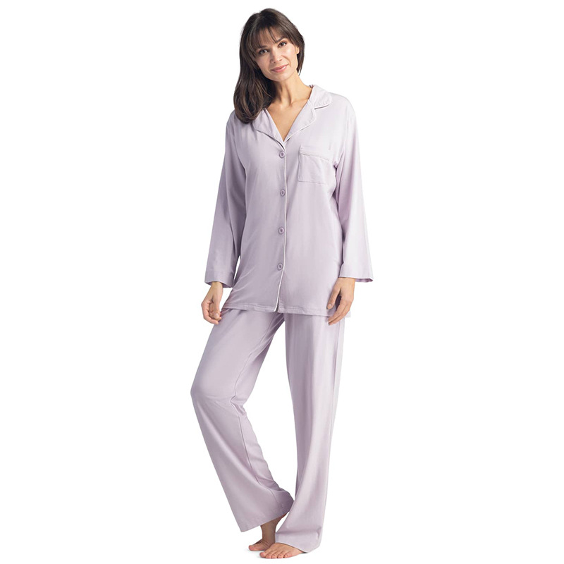Los pijamas de manga larga clásicos de bambú gris acogedor del color de encargo fijaron la ropa de noche para las mujeres