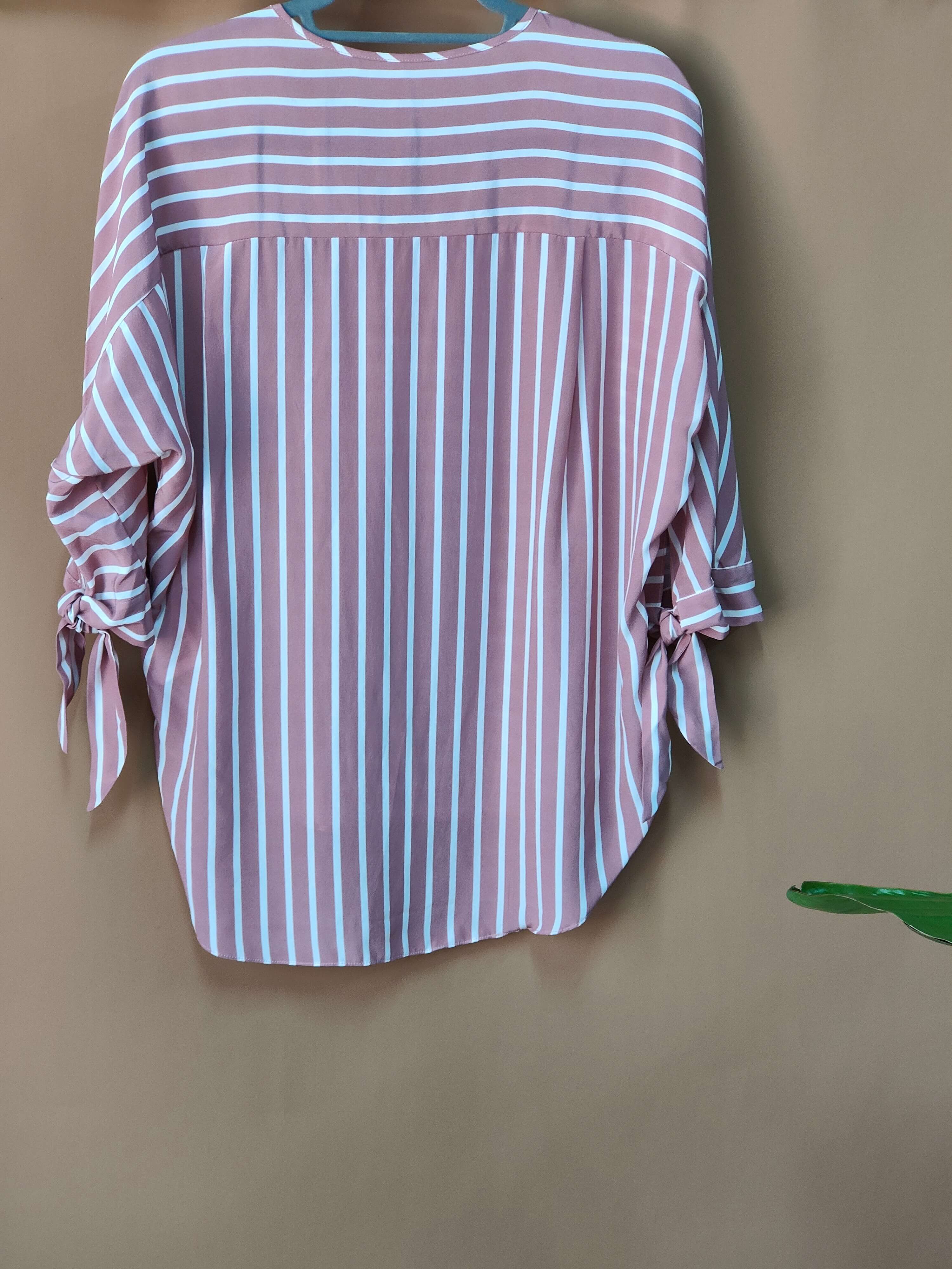 Blusa de seda 100 con rayas rosas de talla grande de marca privada a granel